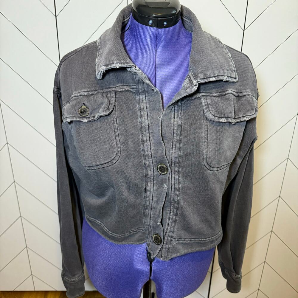Free People Women’s XS Gray Oversized Distressed Grunge Button Sweater Cardigan